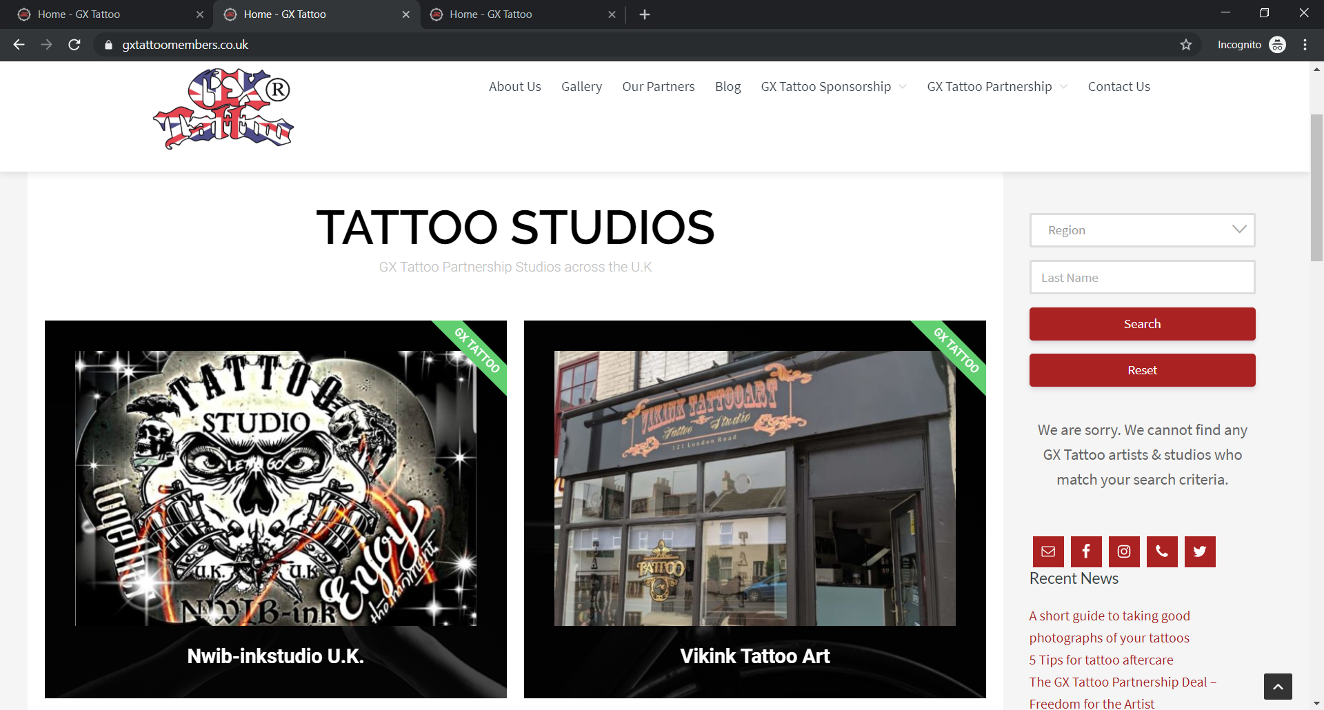 gx tattoo website design by ravenbridge ltd
